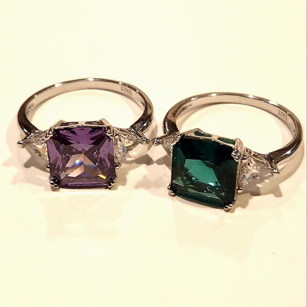 925 Real  Sterling Silver Square Ring with Waterish Zirconia . 2 color.
